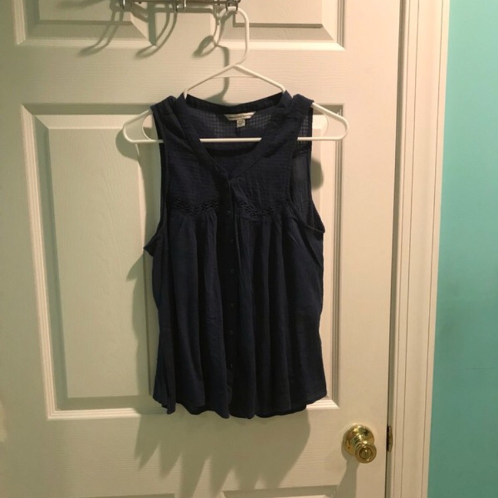 Blue Botton Up American Eagle Outfitters Top
